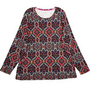 Croft & Barrow Womens Classic Long Sleeve Tee 2X Multicolor Geometric Print Boho